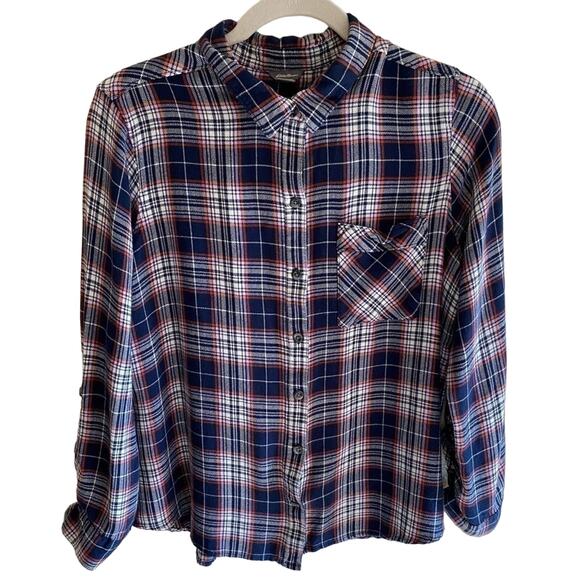 Eddie Bauer Blue Red Plaid Flannel Long Sleeve Collared Button Up Shirt Size XL - Picture 1 of 7